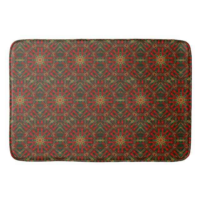 Tapis de bain orné rouge et vert (Devant)