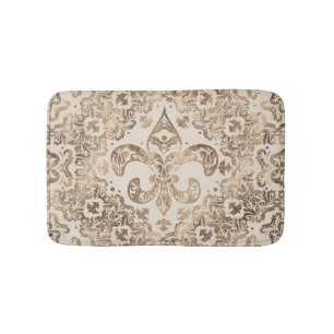 Tapis De Bain Ornement de fleurs de lis - or pastel