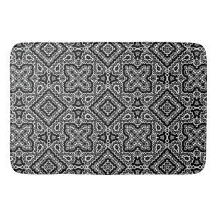Tapis De Bain ornement ethnique motif géométrique noir et blanc