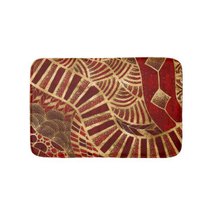Tapis De Bain Ornement tribal éthique rouge et or