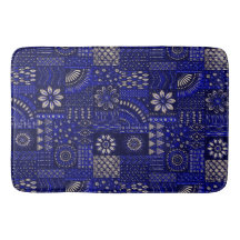 Tapis de bain ornemental bleu et crème
