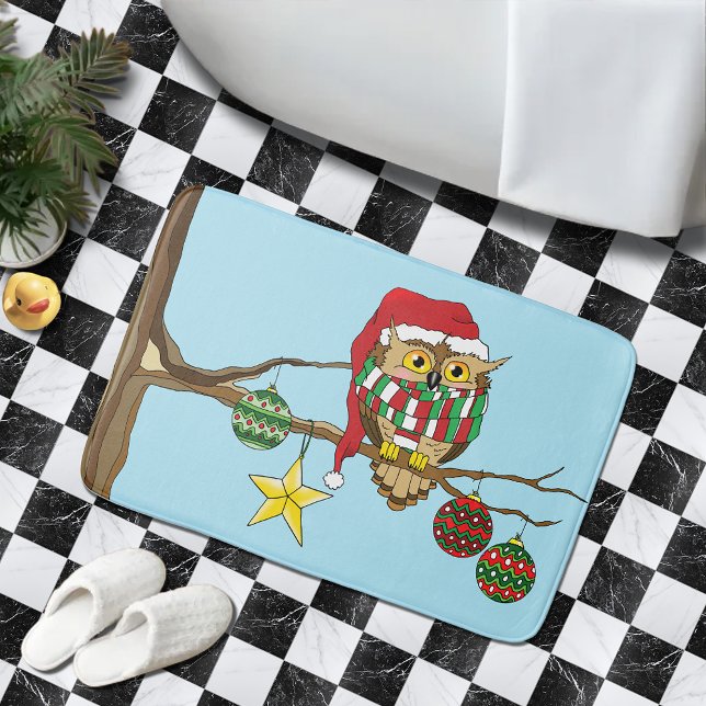 Tapis De Bain Ornements d'arbre de la Chouette de Noël (Créateur téléchargé)