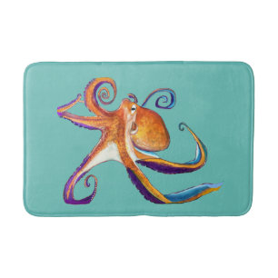 Tapis De Bain Otopus vie marine aquarelle art