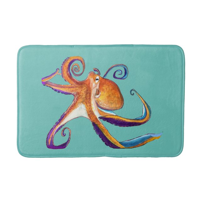 Tapis De Bain Otopus vie marine aquarelle art (Devant)
