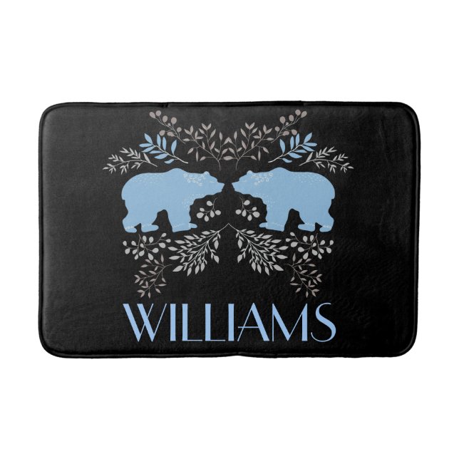 Tapis De Bain Ours bleu rustique et floral (Devant)