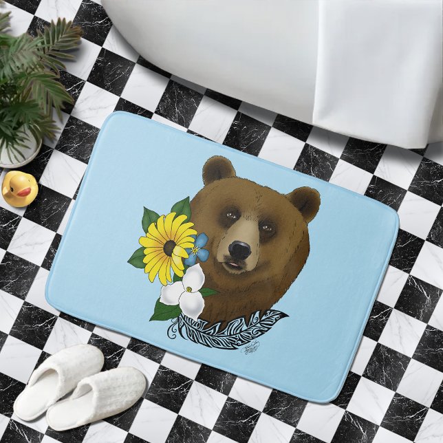 Tapis De Bain Ours Brun Fleurs Bleues Plume Faune (Créateur téléchargé)