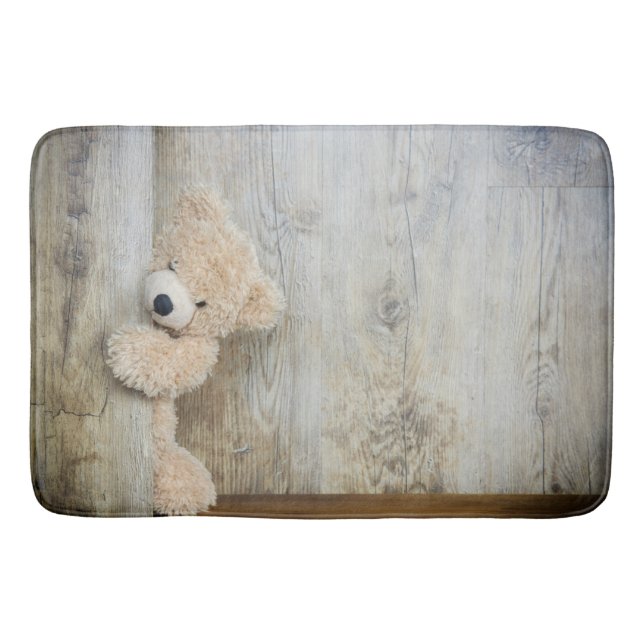 Tapis De Bain Ours Cute Stuffé Mur Rustique En Bois (Devant)