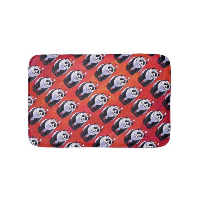 Tapis De Bain Ours de panda à Santa Hat sur Rouge (Devant)