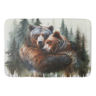 Tapis De Bain Ours et arbres à l'aquarelle Rustique sauvage