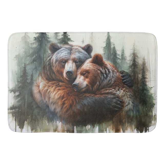 Tapis De Bain Ours et arbres à l'aquarelle Rustique sauvage (Devant)
