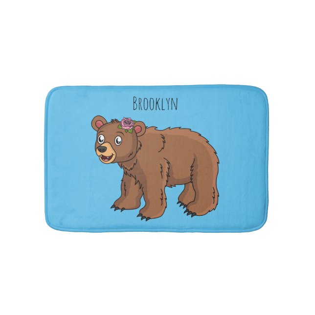 Tapis De Bain Ours mignon avec dessin animé sur les fleurs (Devant)