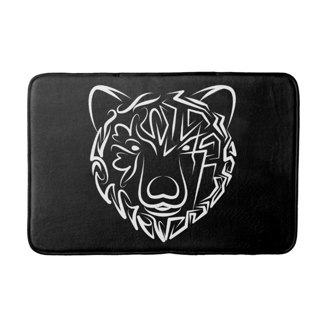 Tapis De Bain Ours tribal noir et blanc (Devant)