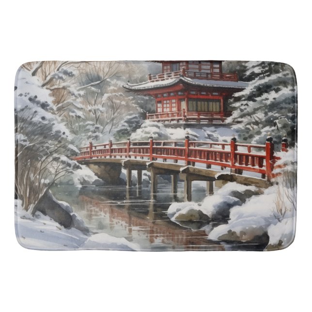 Tapis De Bain Pagode japonaise gris rouge Soribashi hiver (Devant)