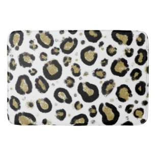 Tapis De Bain Pailleté d'or blanc & Imprimé léopard noir