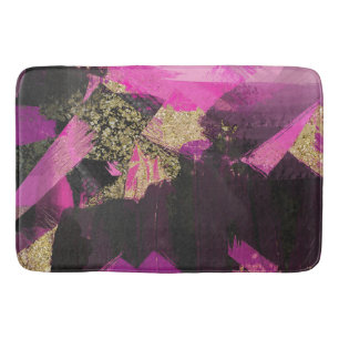 Tapis De Bain Pailleté Or Noir Rose Pinceau Moderne Glam Grunge