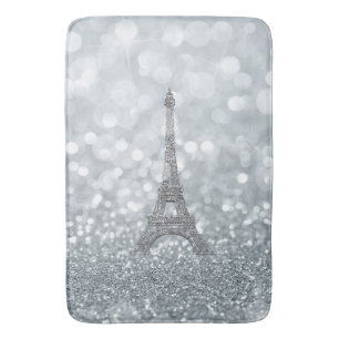 Tapis De Bain Paillettes d'Argent Étincelles Paris Tour Eiffel G