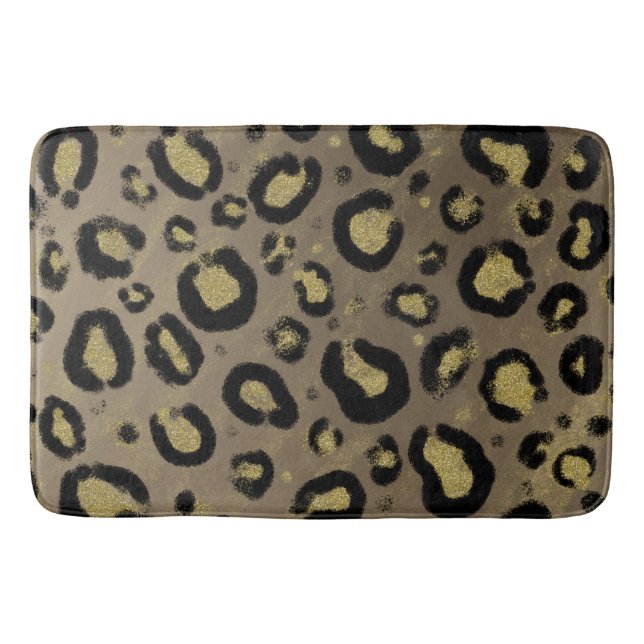Tapis De Bain Paillettes Or Brun & Imprimé Léopard Guépard Noir (Devant)