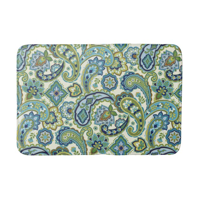 Tapis De Bain Paisley bleu et vert (Devant)