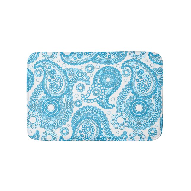 Tapis De Bain Paisley Bleu Sur Arrière - plan Blanc (Devant)