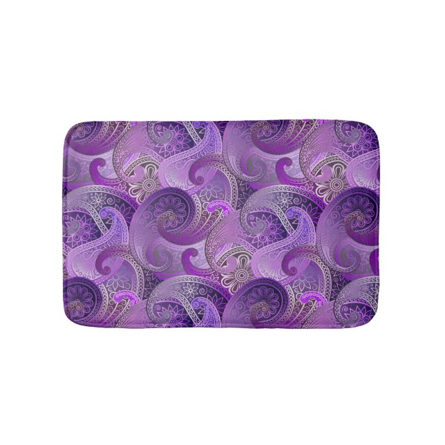 Tapis De Bain Paisley Violet Exotic Damask Modèle (Devant)
