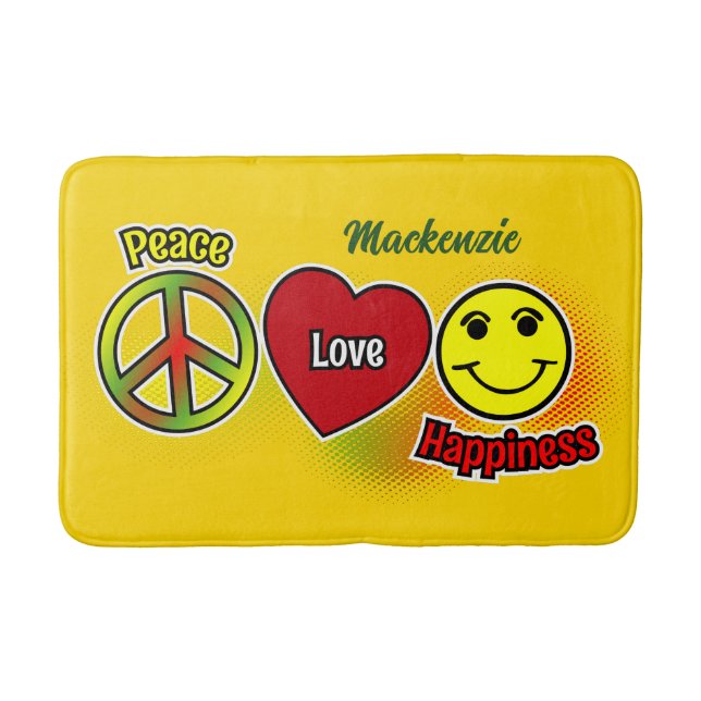 Tapis De Bain Paix Amour Bonheur Jaune (Devant)