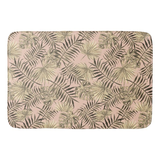 Tapis De Bain Palm feuille de pêche tropicale rose et or (Devant)