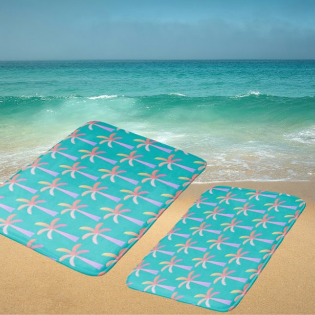 Tapis De Bain  Palm Springs Caribbean Blue Tropical Palm Tree (Colorful palm tree bath mats in 3 sizes)