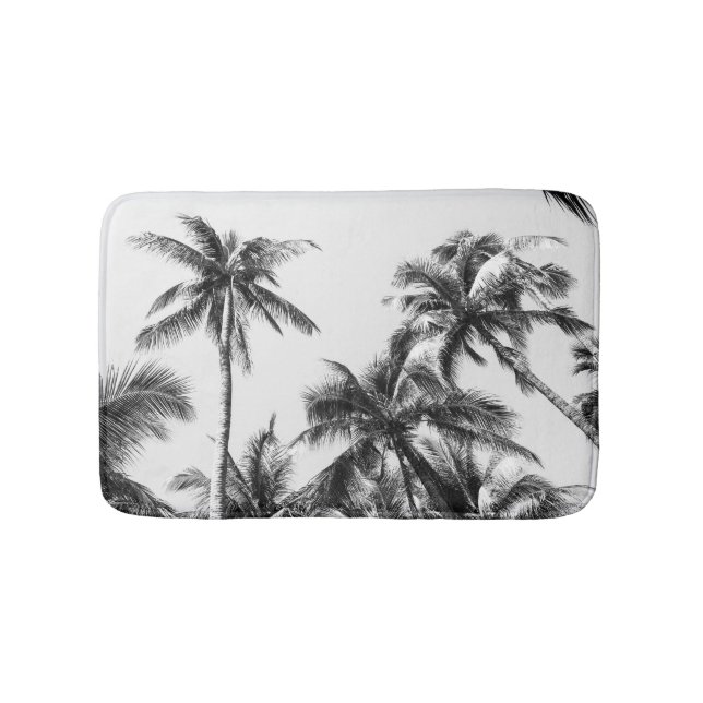 Tapis De Bain Palmier Feuille Noir Blanc (Devant)