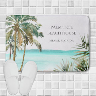 Tapis De Bain Palmier Tropical Personnalisé Feuilles Plage Bleue