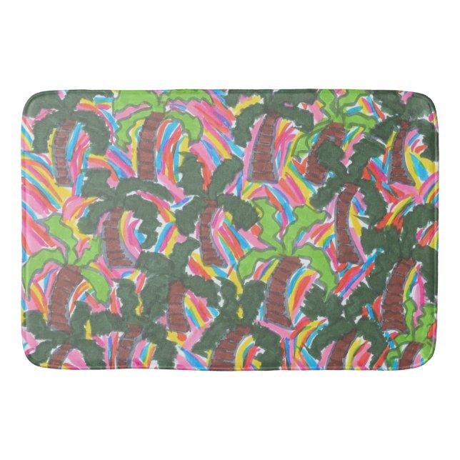 Tapis De Bain Palmiers arc-en-ciel tropicaux (Devant)