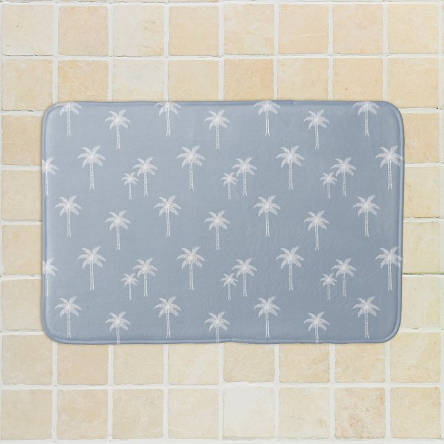 Tapis De Bain Palmiers Boho Maison de Campagne Côtière Bleu Pous (Créateur téléchargé)
