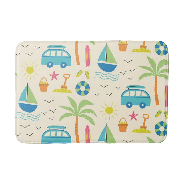 Tapis De Bain Palmiers de plage d'été, bateaux et soleil  (Devant)