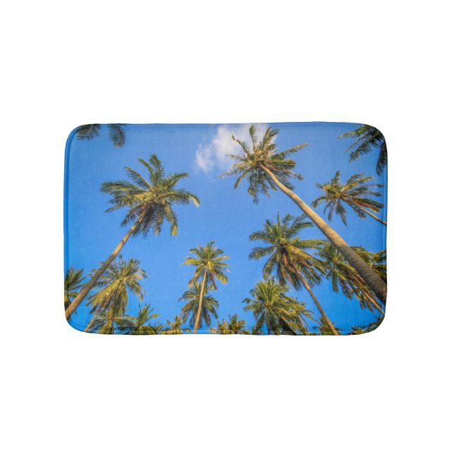 Tapis De Bain Palmiers tropicaux et ciel bleu amusant été (Devant)