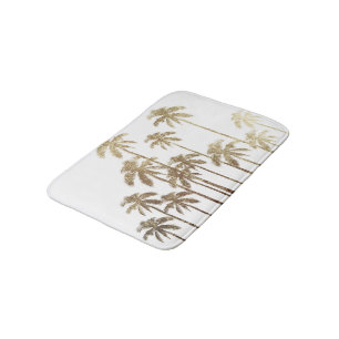 Tapis De Bain Palmiers tropicaux or glamour sur blanc