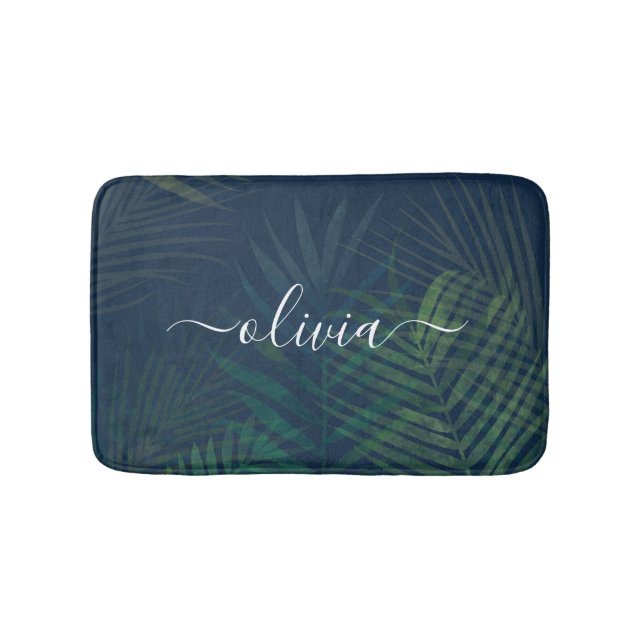 Tapis De Bain Palmiers vert foncé motif feuille (Devant)