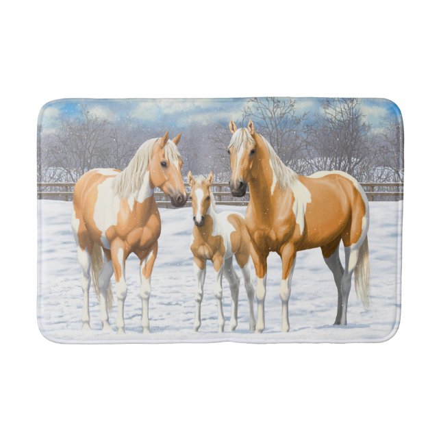 Tapis De Bain Palomino Pinto Peinture Quarter Chevaux En Neige (Devant)