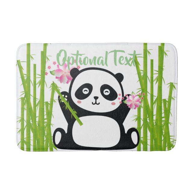 Tapis De Bain Panda heureux avec bambou et fleurs de cerisiers (Devant)