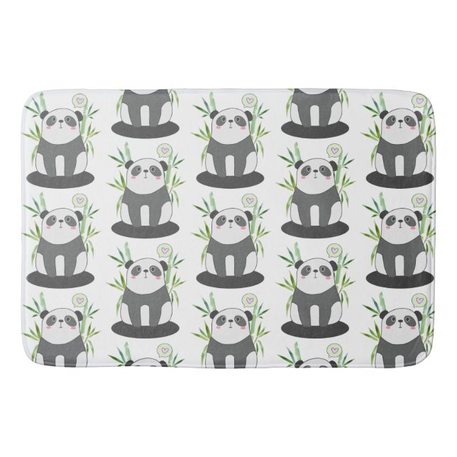 Tapis De Bain Panda noir et blanc mignon en Motif Bambou (Devant)