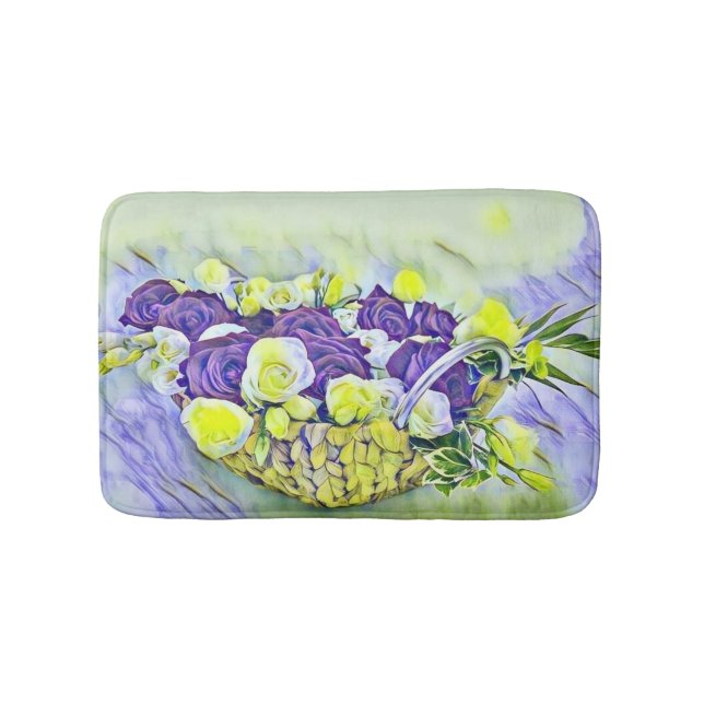 Tapis De Bain Panier blanc violet de peinture Rose aquarelle (Devant)