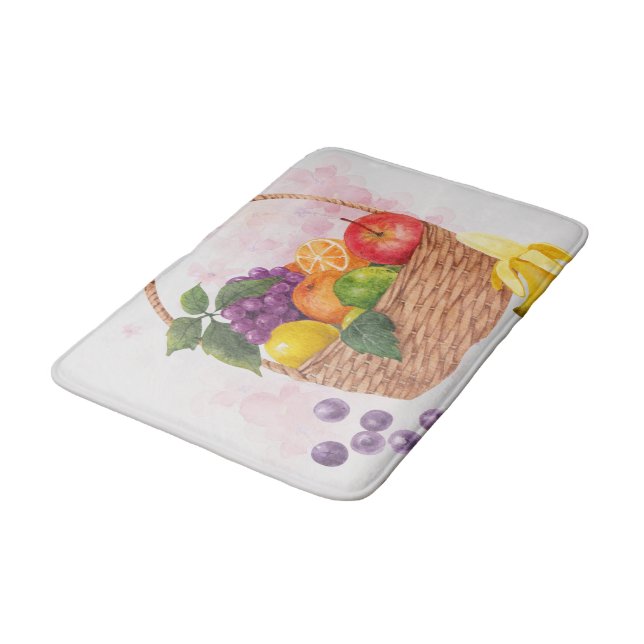 Tapis De Bain Panier de fruits vibrant - Art aquarelle (Angle)