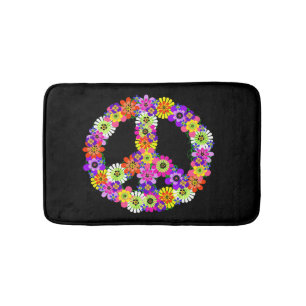 Tapis De Bain Panneau de paix Floral sur noir