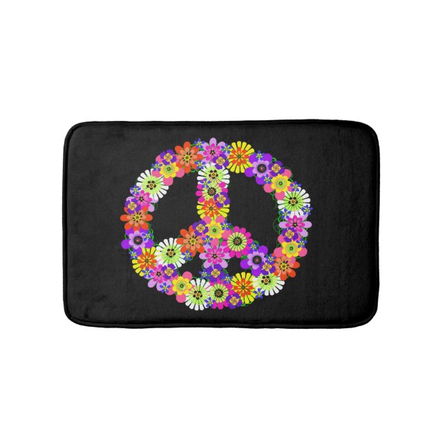 Tapis De Bain Panneau de paix Floral sur noir (Devant)