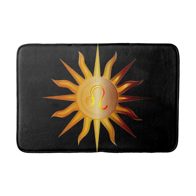 Tapis De Bain Panneau Leo Sun Fire Mois de naissance Noir Rouge  (Devant)