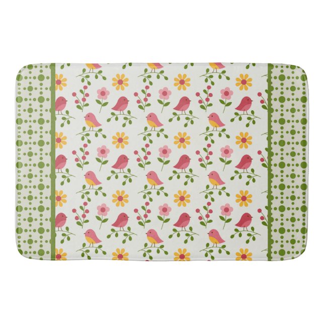 Tapis De Bain Panneau Retro Pink Spring Birds (Devant)