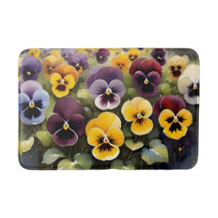 Tapis De Bain Pansies jaunes et violets aquarelle