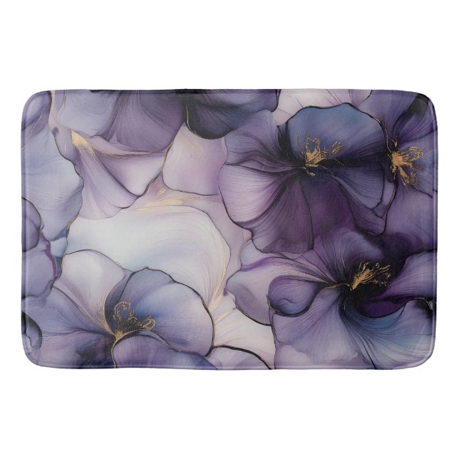 Tapis De Bain Pansies violettes Aquarelle Violet Floral (Devant)