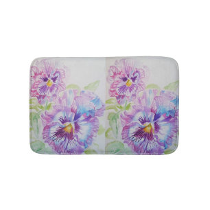Tapis De Bain Pansy violet aquarelle Pansies de bain à vapeur fl