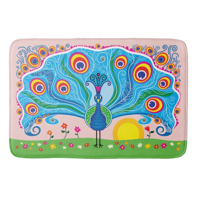 Tapis De Bain Paon avec des fleurs (Devant)