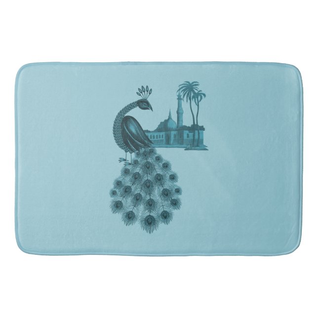 Tapis De Bain Paon Bleu Romantique (Devant)