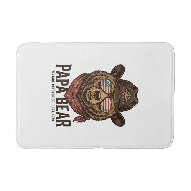 Tapis De Bain Papa Bear Cowboy Bear Patriotic Vintage Vector Des (Devant)